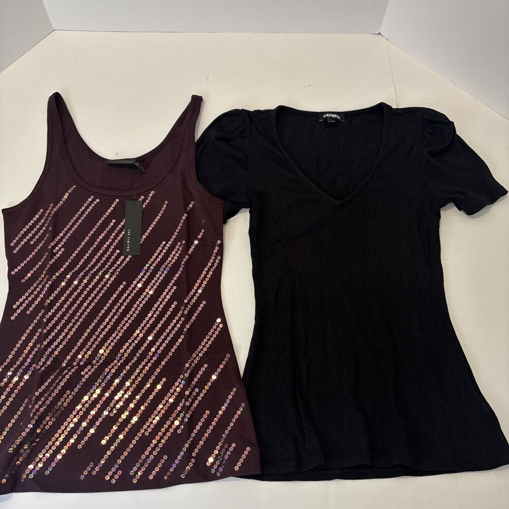 Lot Of 2 The Limited & Express Tank Top Pull Over Sequins NWT S/S XS & V Neck